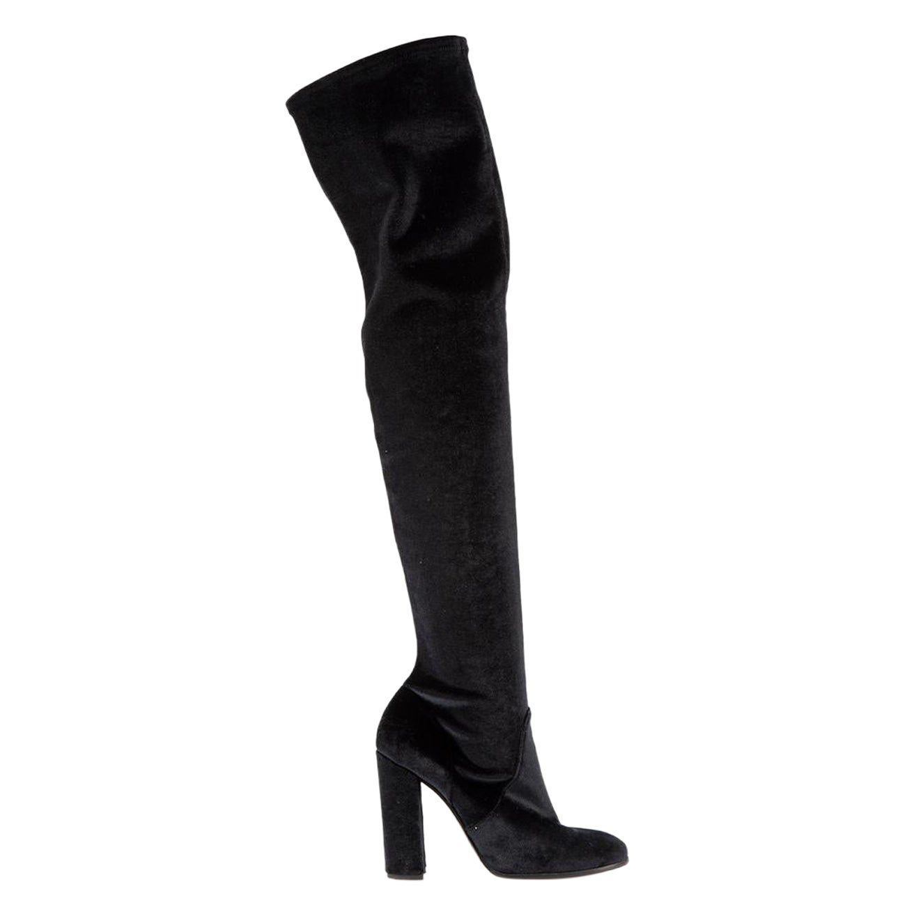 Ermanno Scervino Black Velvet Thigh High Boots Size IT 37