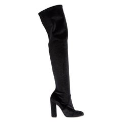 Ermanno Scervino Black Velvet Thigh High Boots Size IT 37