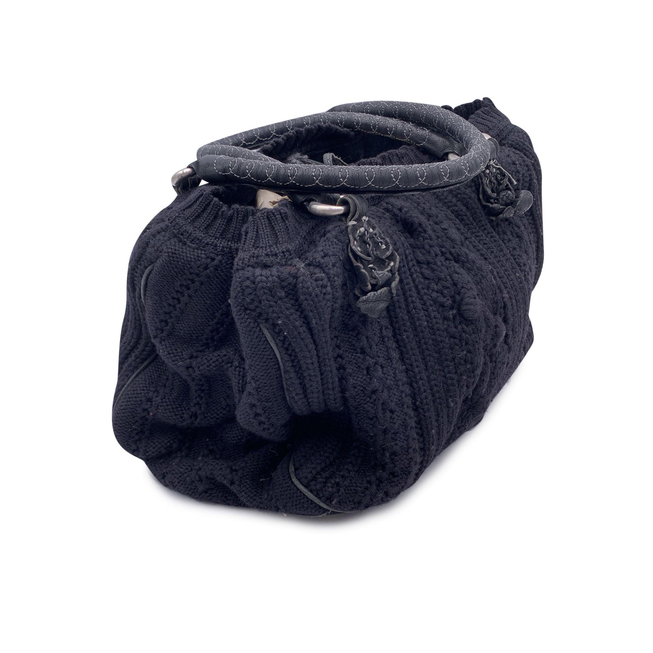Ermanno Scervino Black Wool Knit Tote Shoulder Bag Handbag In Good Condition For Sale In Rome, Rome