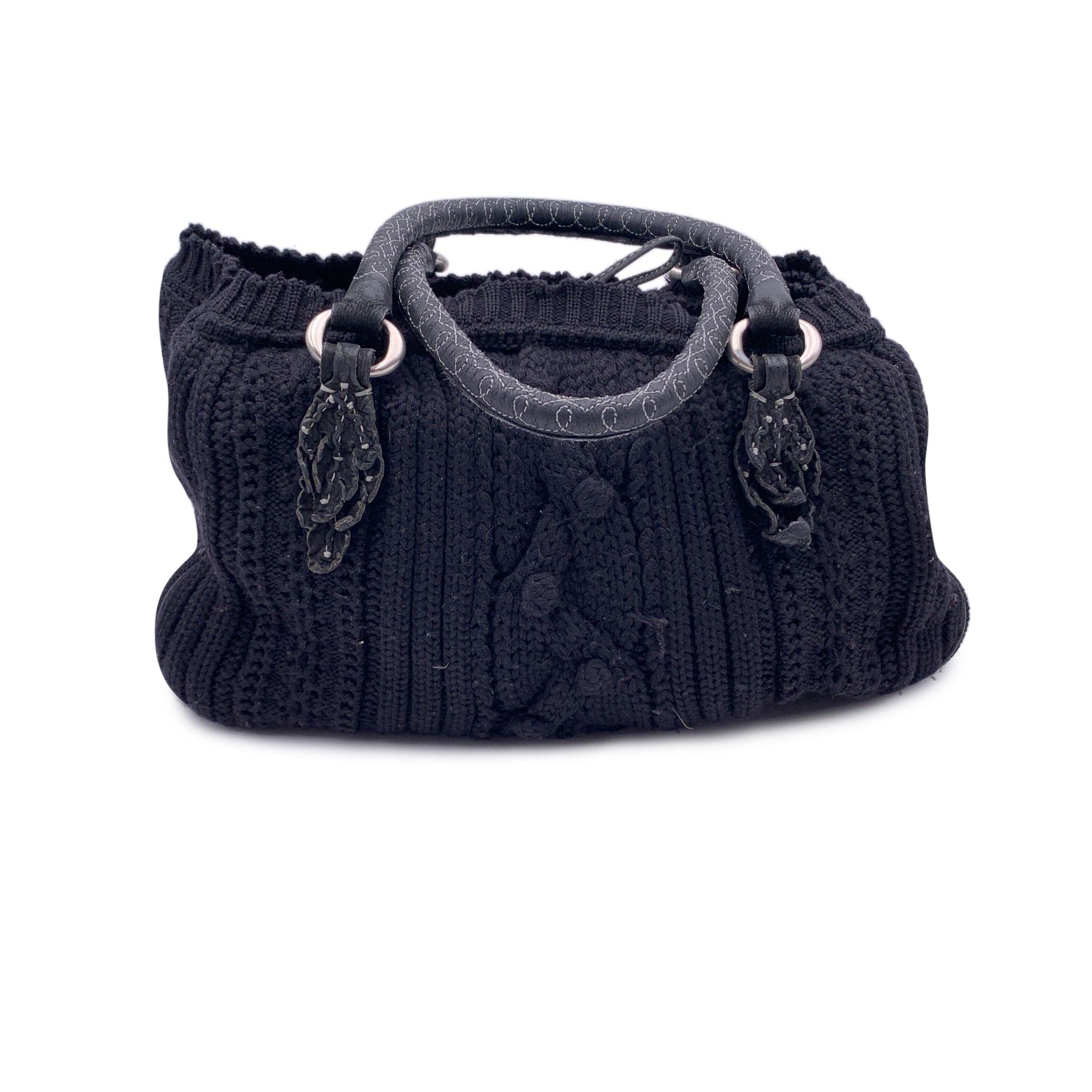 Women's Ermanno Scervino Black Wool Knit Tote Shoulder Bag Handbag For Sale