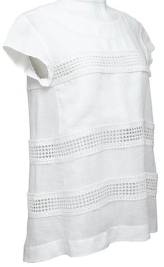 ERMANNO SCERVINO Blouse Top White Shirt Lace Stripes Cap Sleeve Sz 42