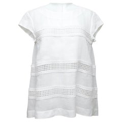 ERMANNO SCERVINO Blouse Top White Shirt Lace Stripes Cap Sleeve Sz 42