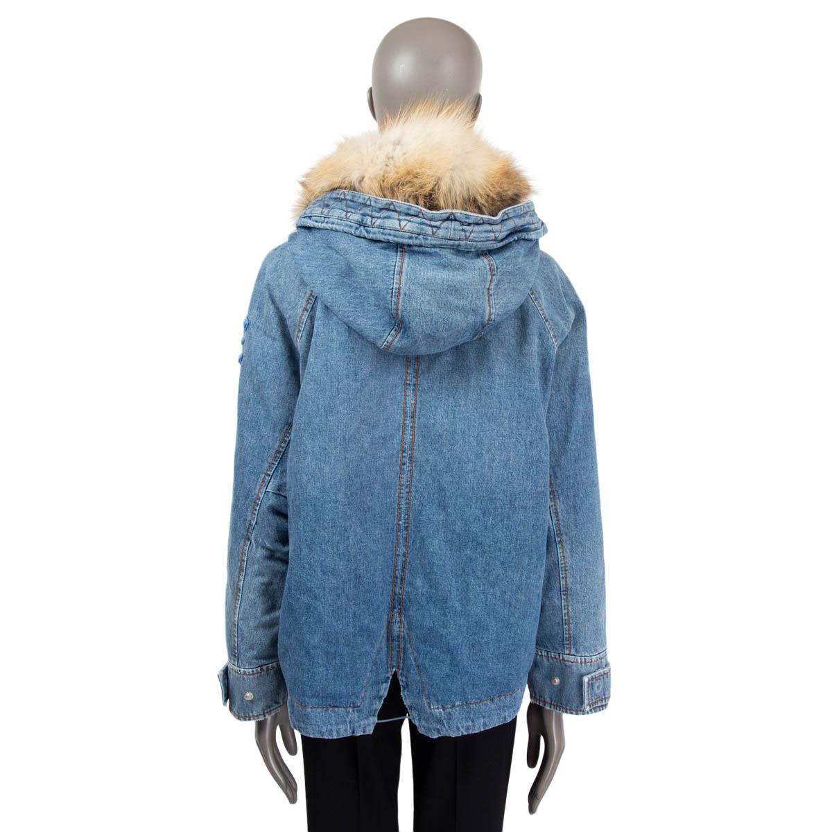 Gray ERMANNO SCERVINO blue cotton FUR TRIM OVERSIZED DENIM Jacket 40 S For Sale