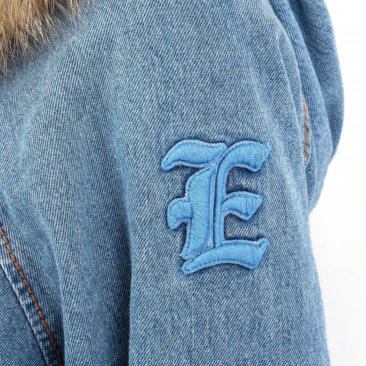 Women's ERMANNO SCERVINO blue cotton FUR TRIM OVERSIZED DENIM Jacket 40 S For Sale