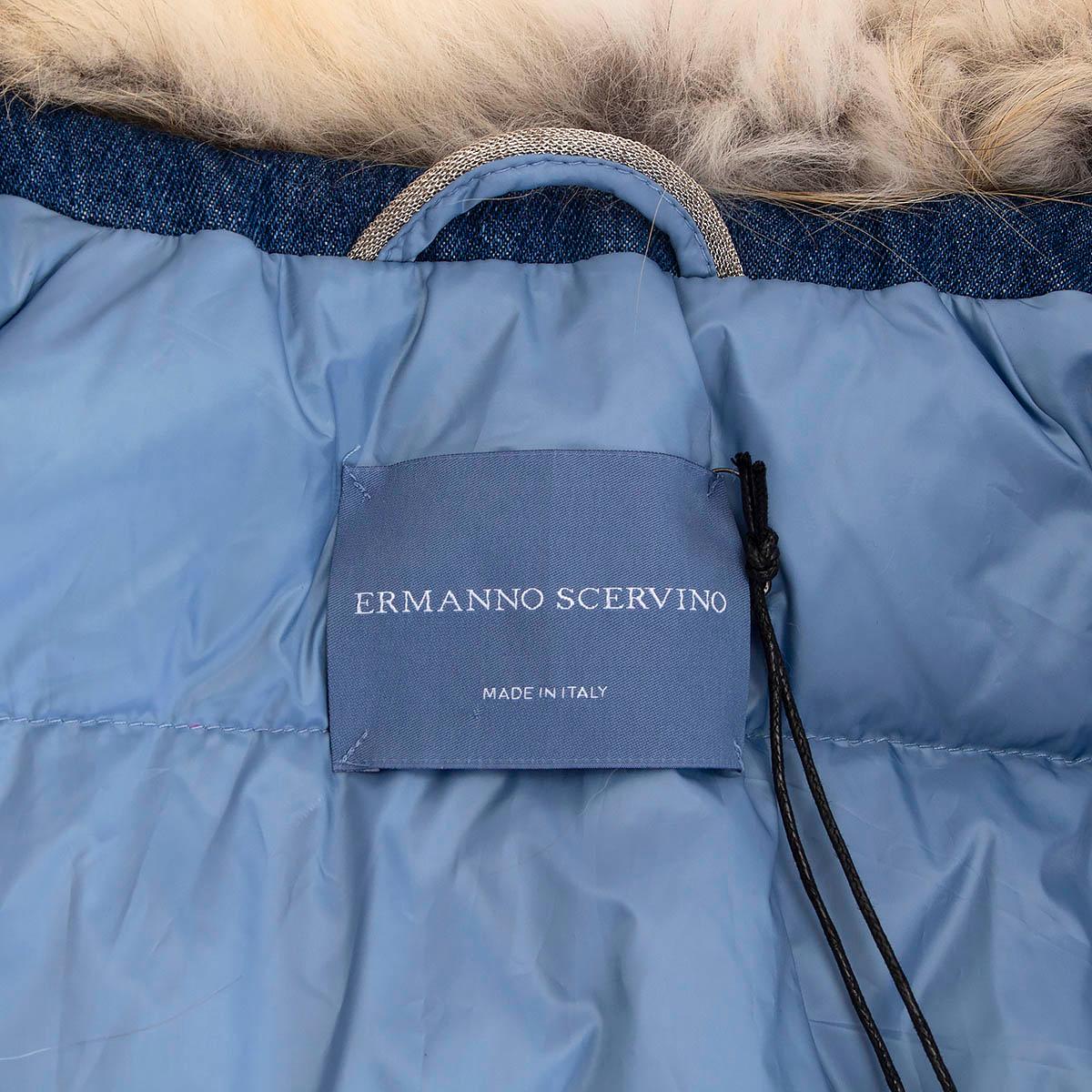ERMANNO SCERVINO blue cotton FUR TRIM OVERSIZED DENIM Jacket 40 S For Sale 1