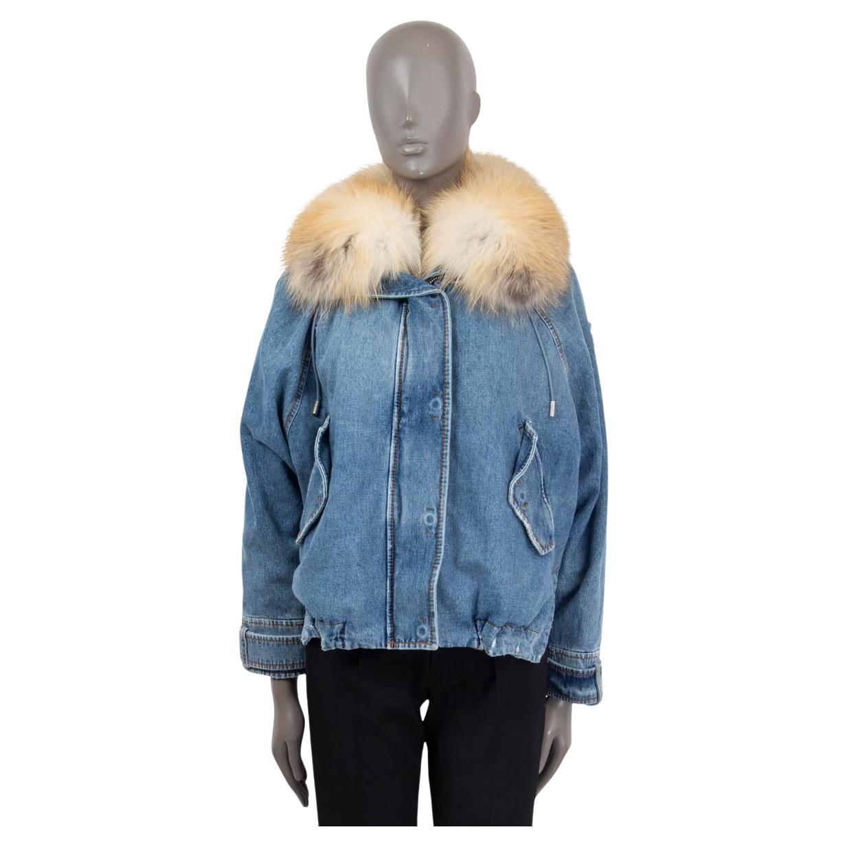 ERMANNO SCERVINO blue cotton FUR TRIM OVERSIZED DENIM Jacket 40 S For Sale