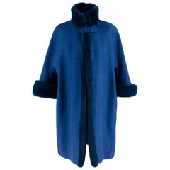 Ermanno Scervino Blue Mink Trimmed Linen Coat  US4