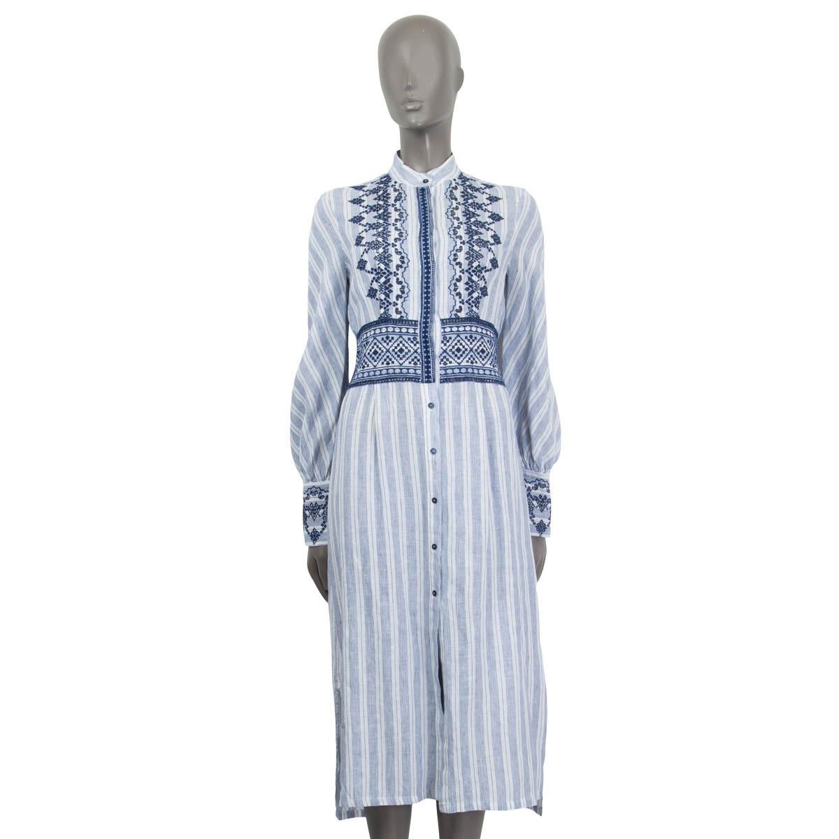ERMANNO SCERVINO blau-weißes Leinen EMBROIDERED LIFE SHIRT Kleid 40 S (Grau) im Angebot