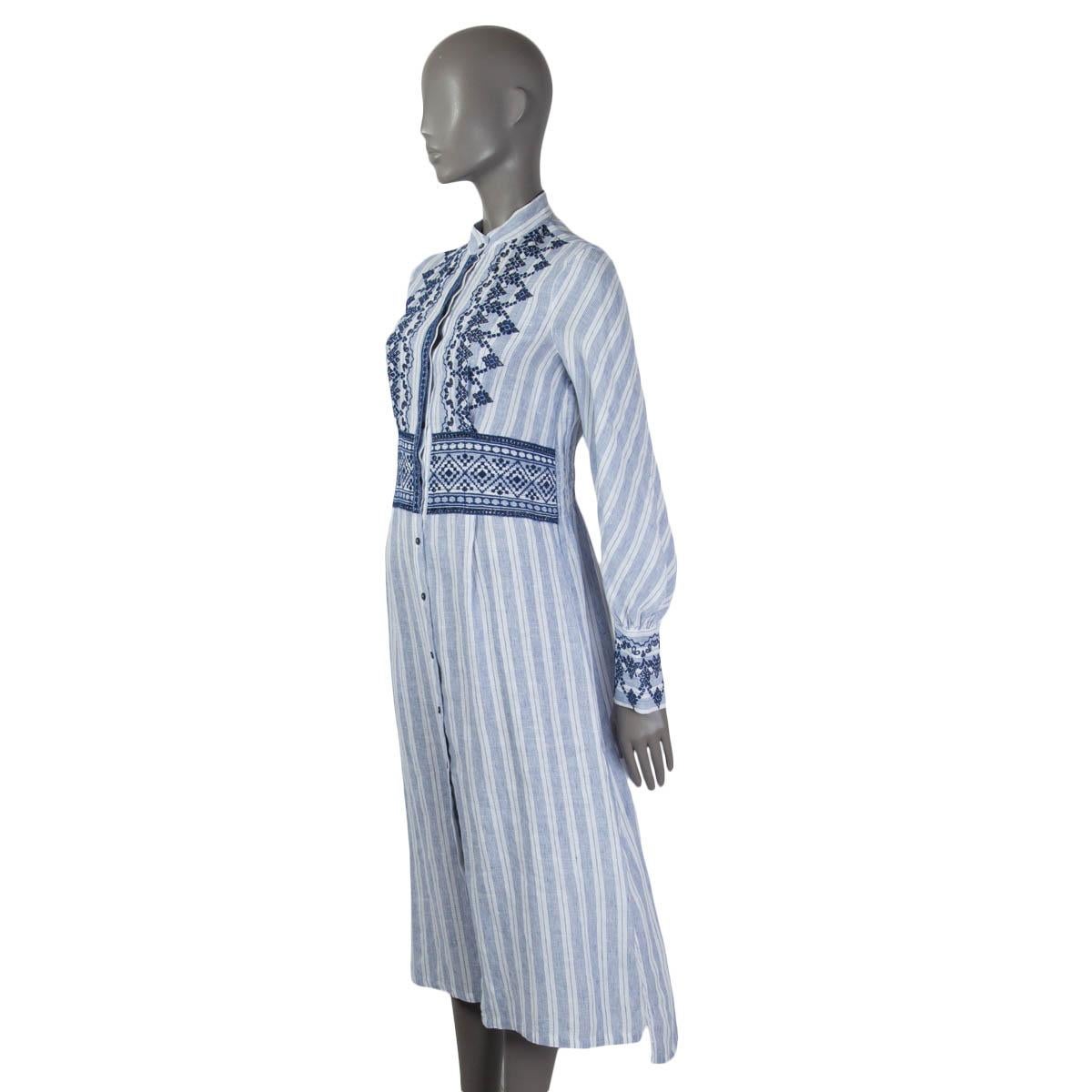 ERMANNO SCERVINO blau-weißes Leinen EMBROIDERED LIFE SHIRT Kleid 40 S im Zustand „Hervorragend“ im Angebot in Zürich, CH