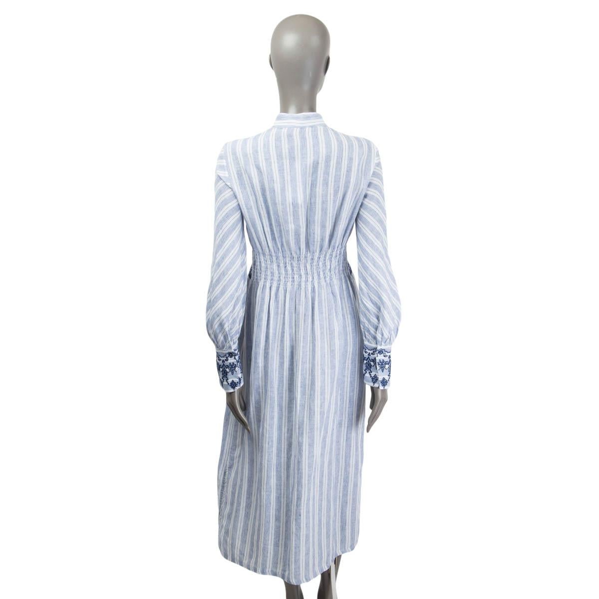 ERMANNO SCERVINO blau-weißes Leinen EMBROIDERED LIFE SHIRT Kleid 40 S Damen im Angebot
