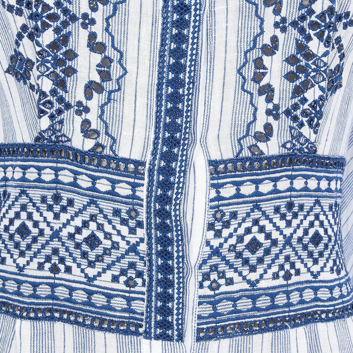 ERMANNO SCERVINO blau-weißes Leinen EMBROIDERED LIFE SHIRT Kleid 40 S im Angebot 1