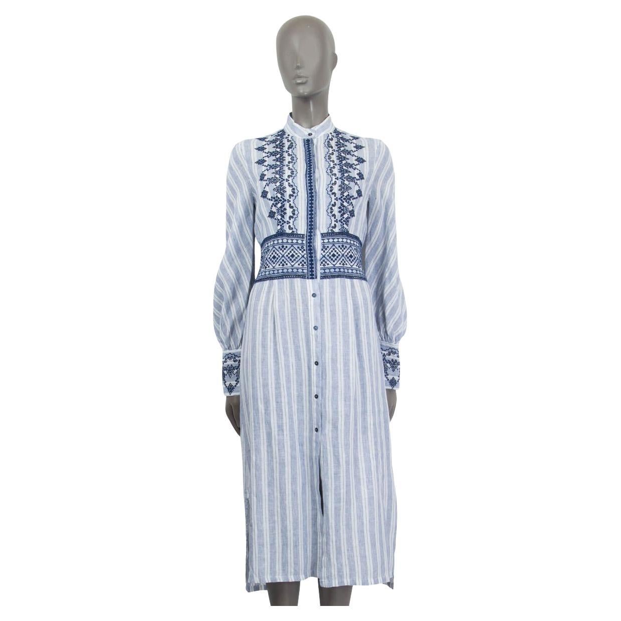 ERMANNO SCERVINO blue & white linen EMBROIDERED LIFE SHIRT Dress 40 S For Sale