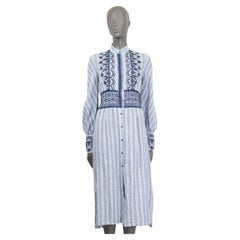 ERMANNO SCERVINO blau-weißes Leinen EMBROIDERED LIFE SHIRT Kleid 40 S