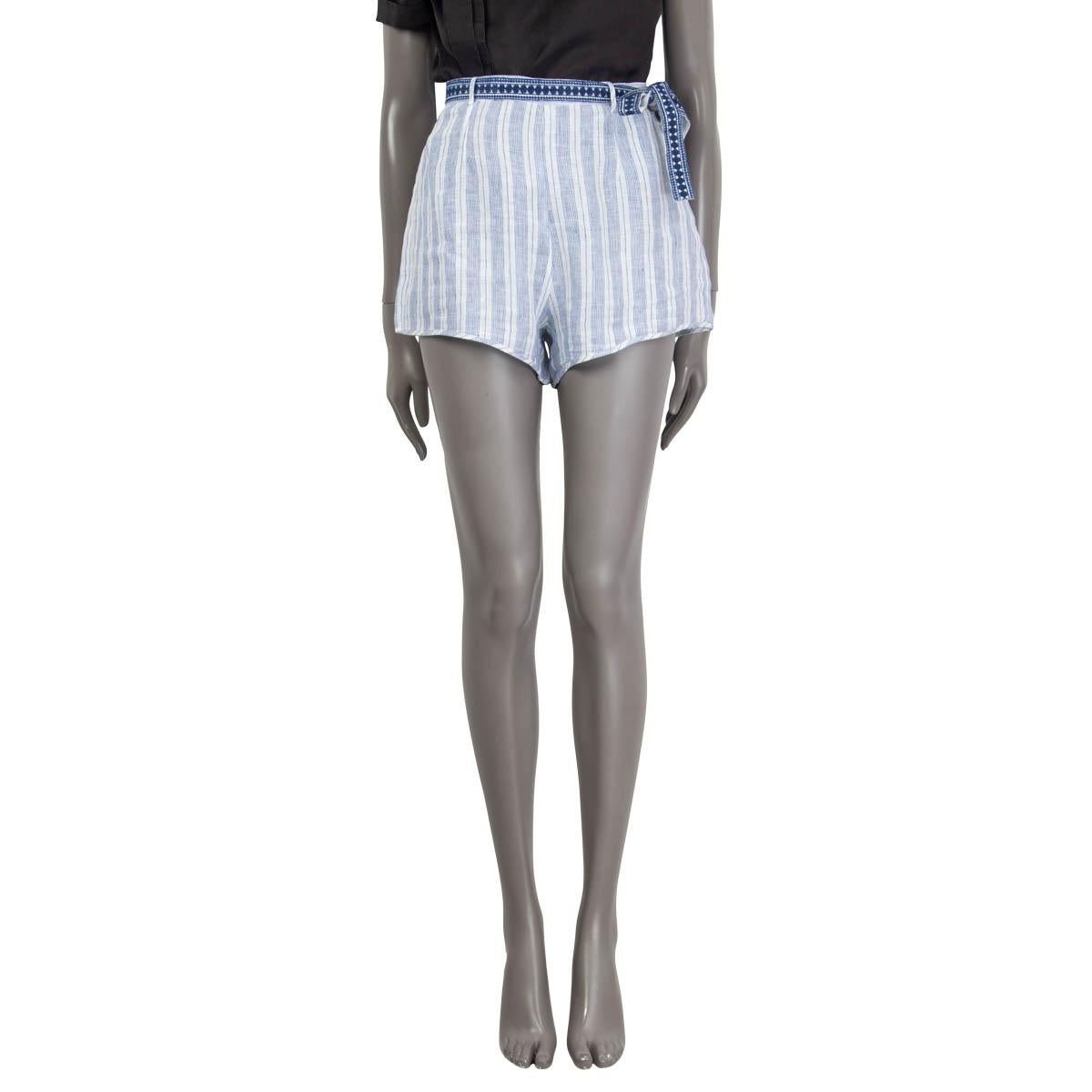 100% authentic Ermanno Scervino Life belted shorts in blue and white linen (100%). Open with a zipper at the side. Unlined. Have been worn and are in excellent condition. Matching top, flats and dress available in separate listing.