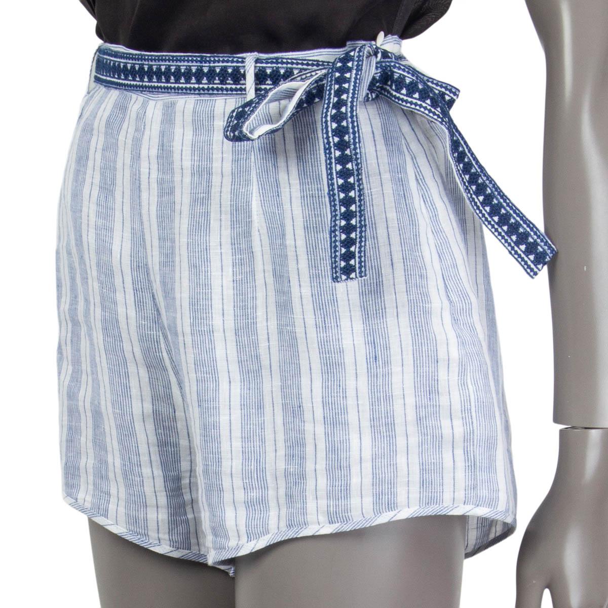 Gray ERMANNO SCERVINO blue & white linen LIFE EMBROIDERED BELTED Shorts Pants 42 M For Sale