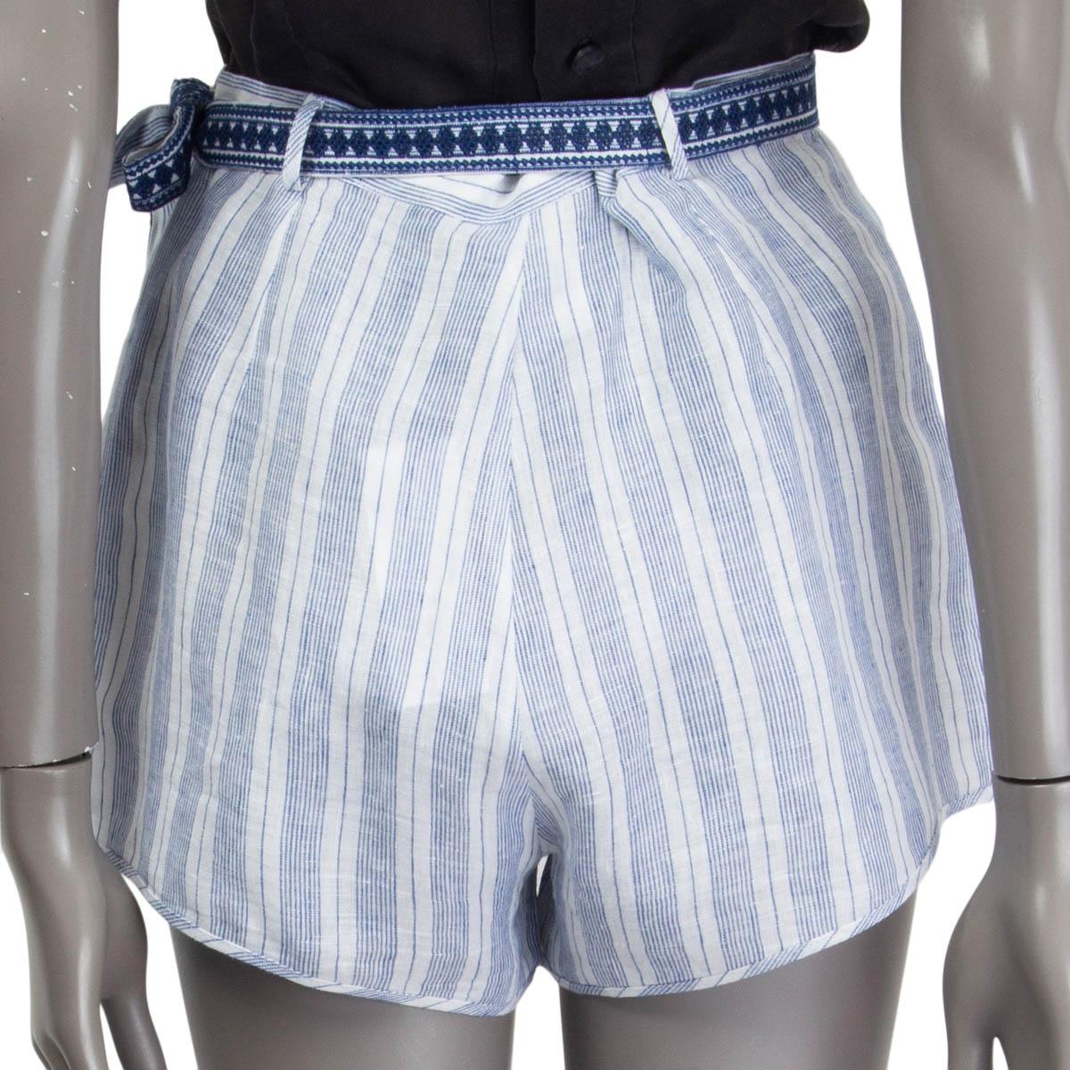ERMANNO SCERVINO blue & white linen LIFE EMBROIDERED BELTED Shorts Pants 42 M In Excellent Condition For Sale In Zürich, CH