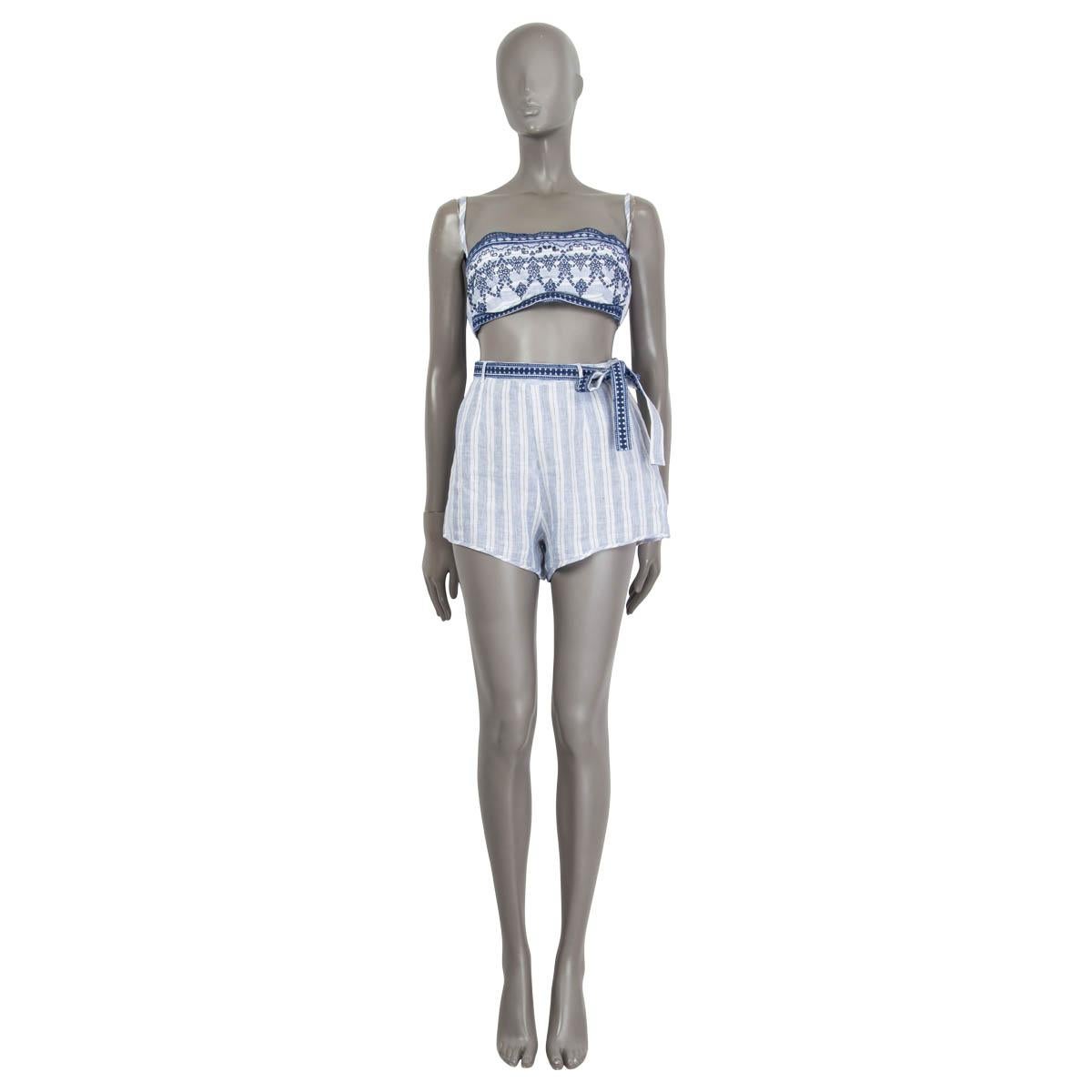 ERMANNO SCERVINO blue & white linen LIFE EMBROIDERED BELTED Shorts Pants 42 M For Sale 2