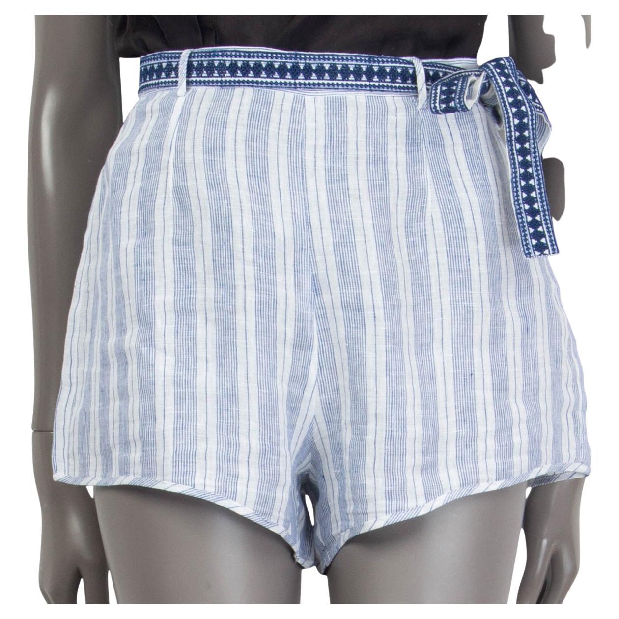 ERMANNO SCERVINO - Pantalon court en lin bleu et blanc avec ceinture brodée LIFE 42 M
