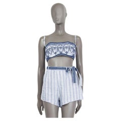 ERMANNO SCERVINO blue white linen LIFE EMBROIDERED CROP TOP Shirt 38 S - M
