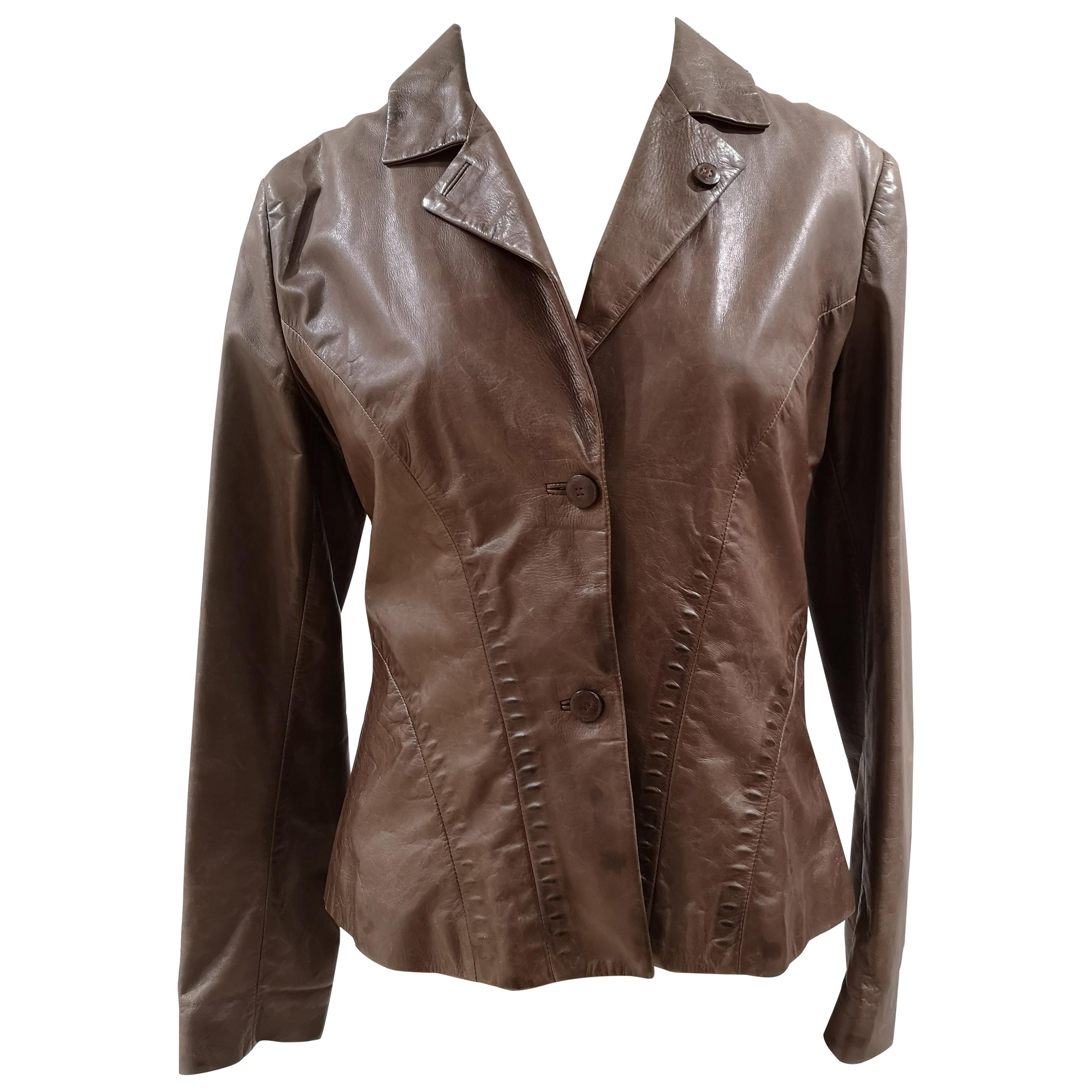 Ermanno Scervino Brown leather jacket For Sale