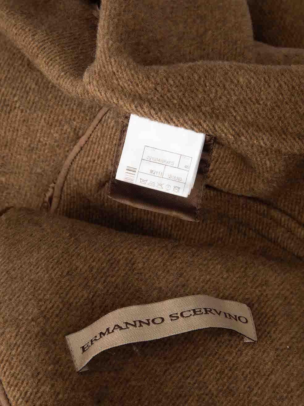 Women's Ermanno Scervino Brown Wool Fur Collar Fringe Coat Size XL For Sale