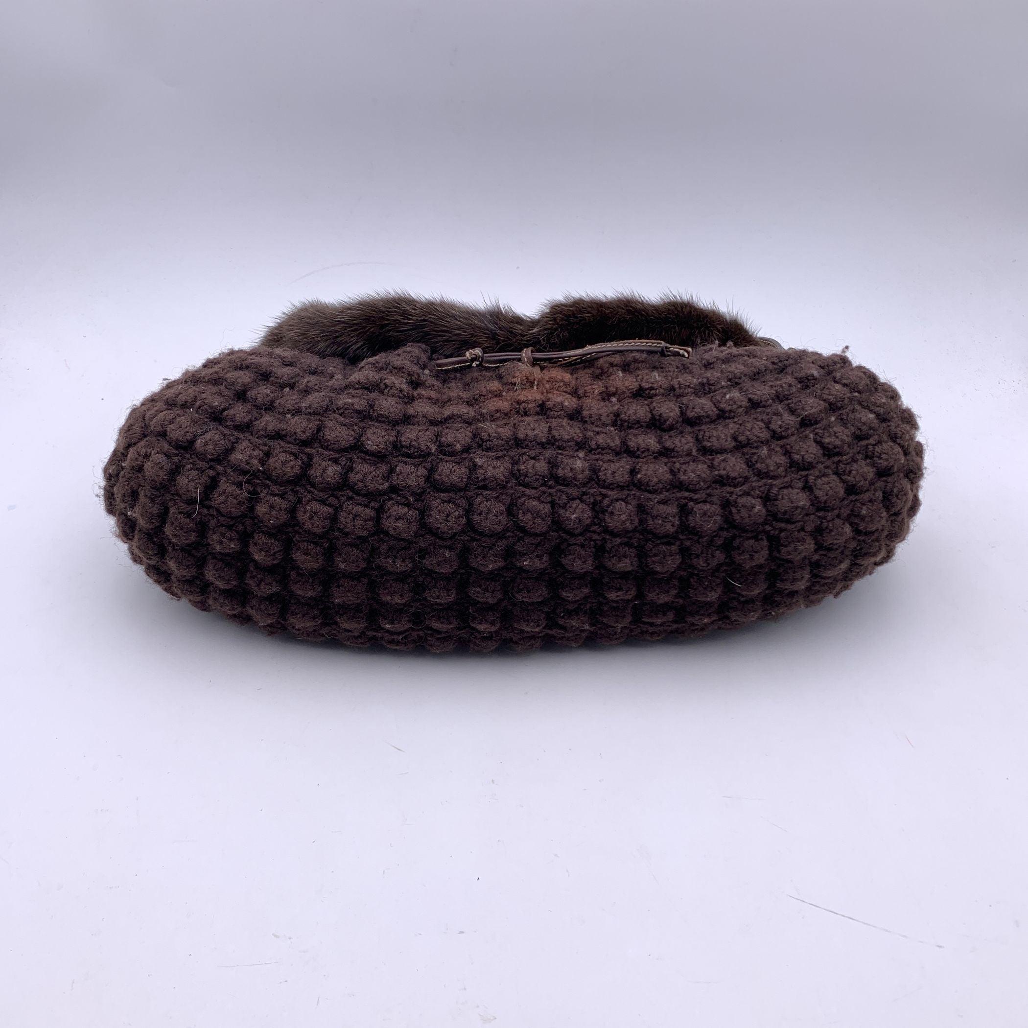 Ermanno Scervino Brown Wool Knit Tote Shoulder Bag Handbag In Good Condition In Rome, Rome
