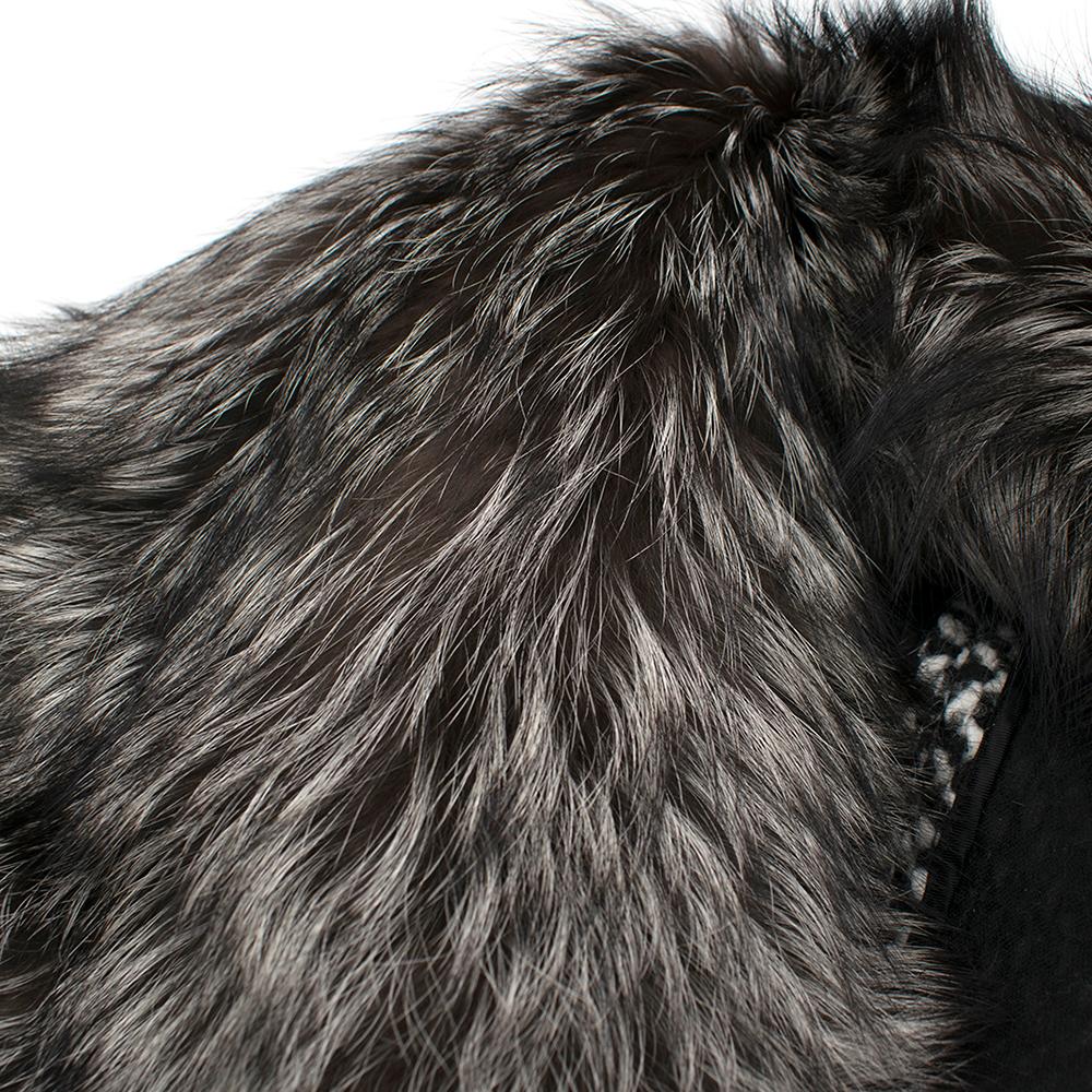 Black Ermanno Scervino Chevron Tweed Wool & Fur Coat S 42 