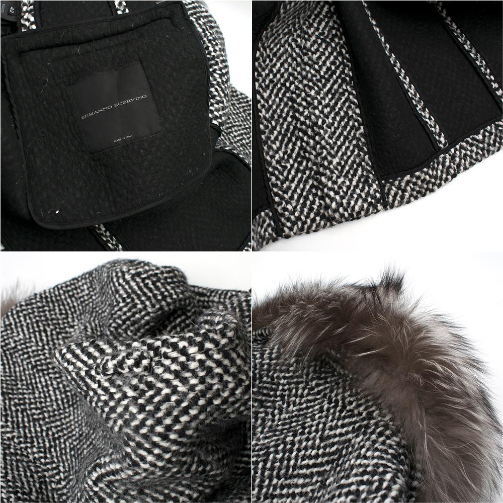 Ermanno Scervino Chevron Tweed Wool & Fur Coat S 42  1