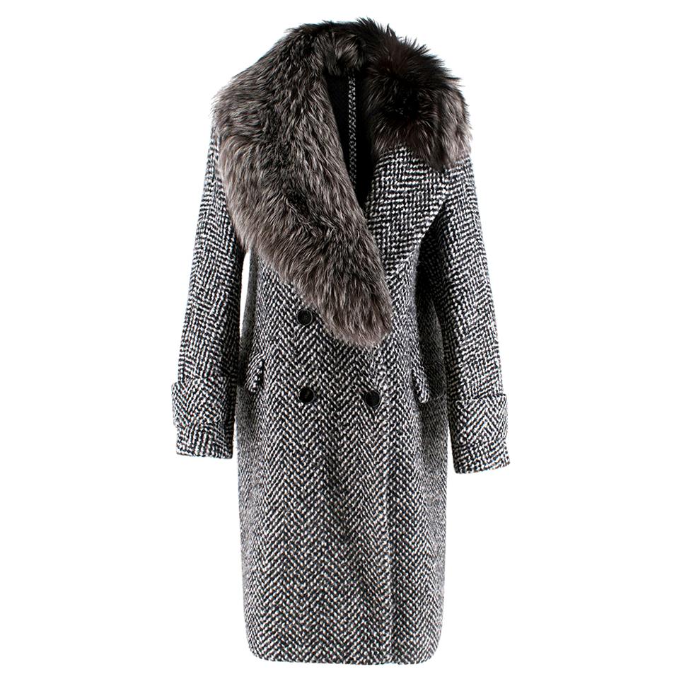 Ermanno Scervino Chevron Tweed Wool & Fur Coat S 42 