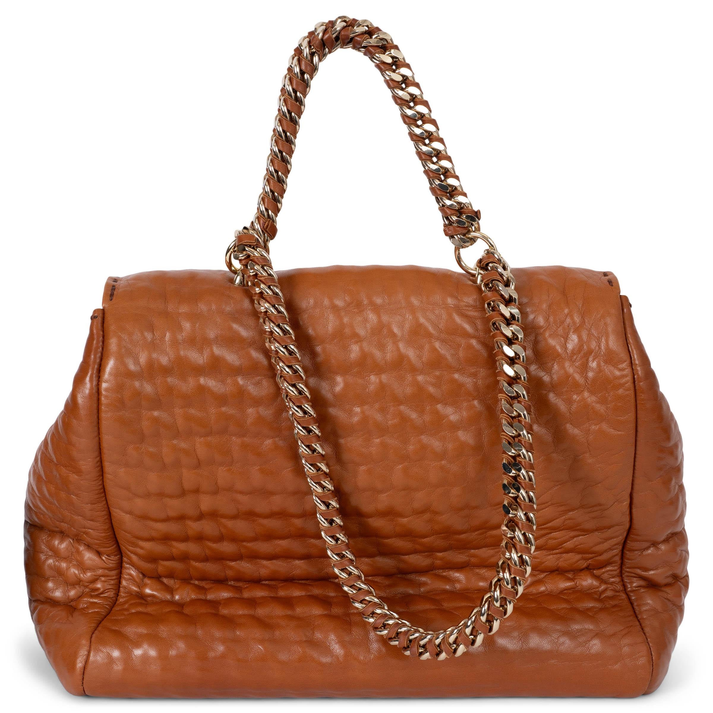 Marron ERMANNO SCERVINO cognac brown leather FAUBOURG LARGE Shoulder Bag en vente