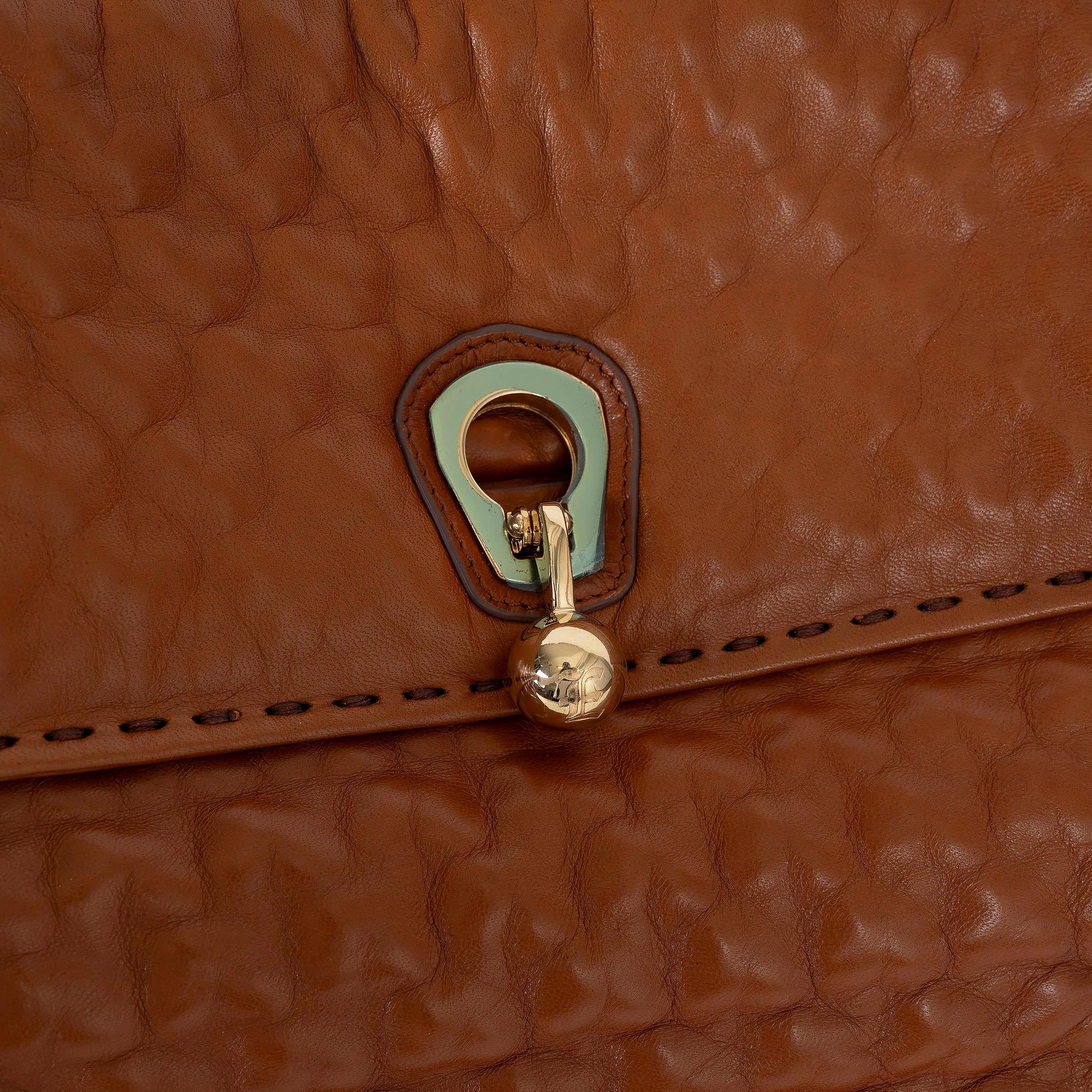 ERMANNO SCERVINO cognac brown leather FAUBOURG LARGE Shoulder Bag en vente 1