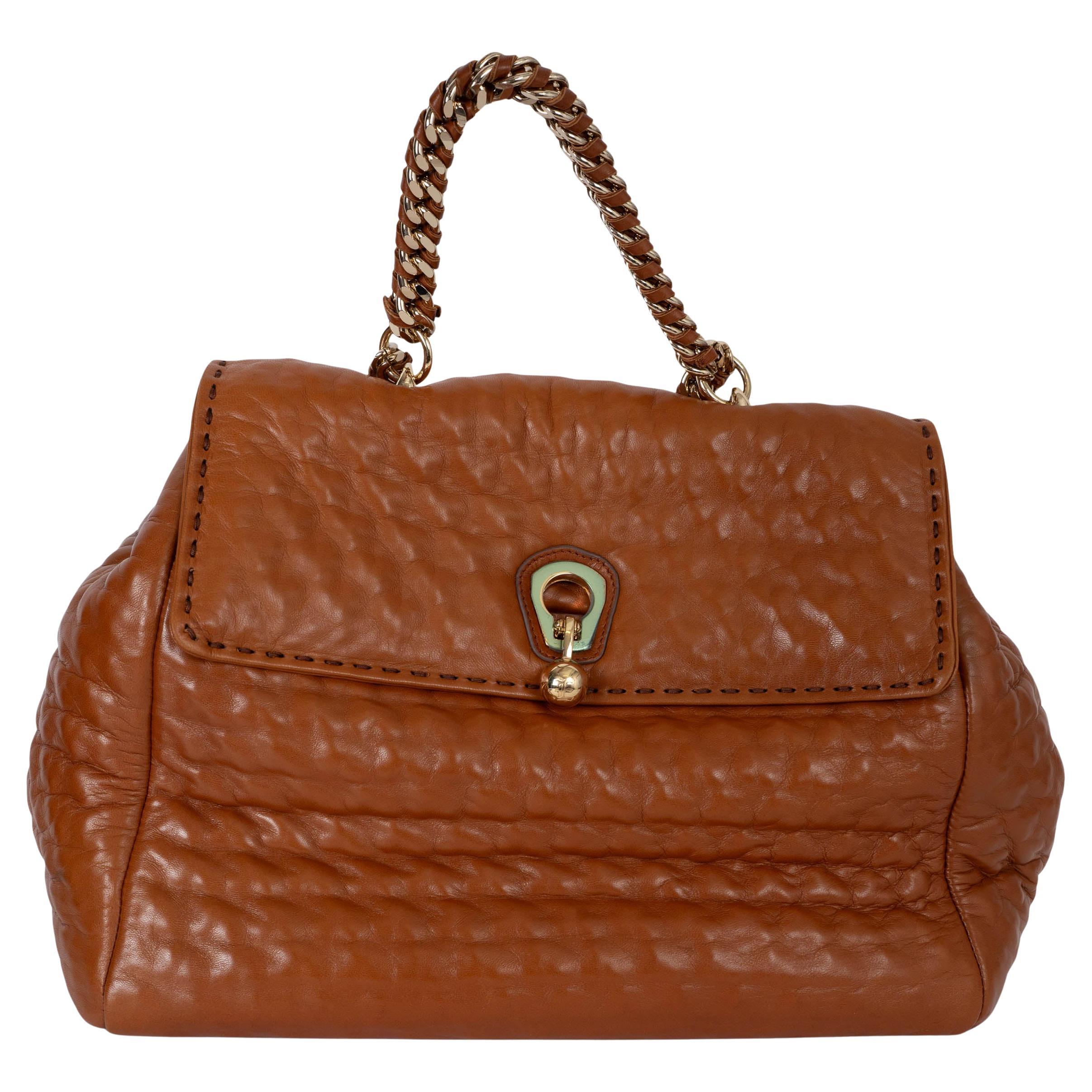 ERMANNO SCERVINO cognac brown leather FAUBOURG LARGE Shoulder Bag