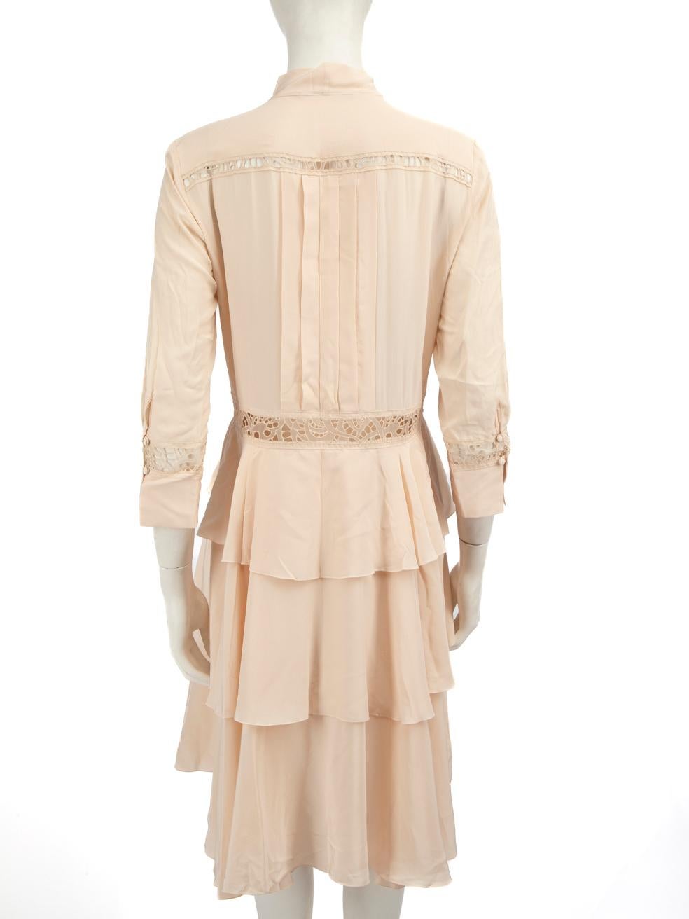Beige Ermanno Scervino Ecru Silk Tiered Lace Detail Dress Size L For Sale