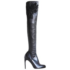 Ermanno Scervino Embroidered Stretch-Leather Over-the-Knee Boots 