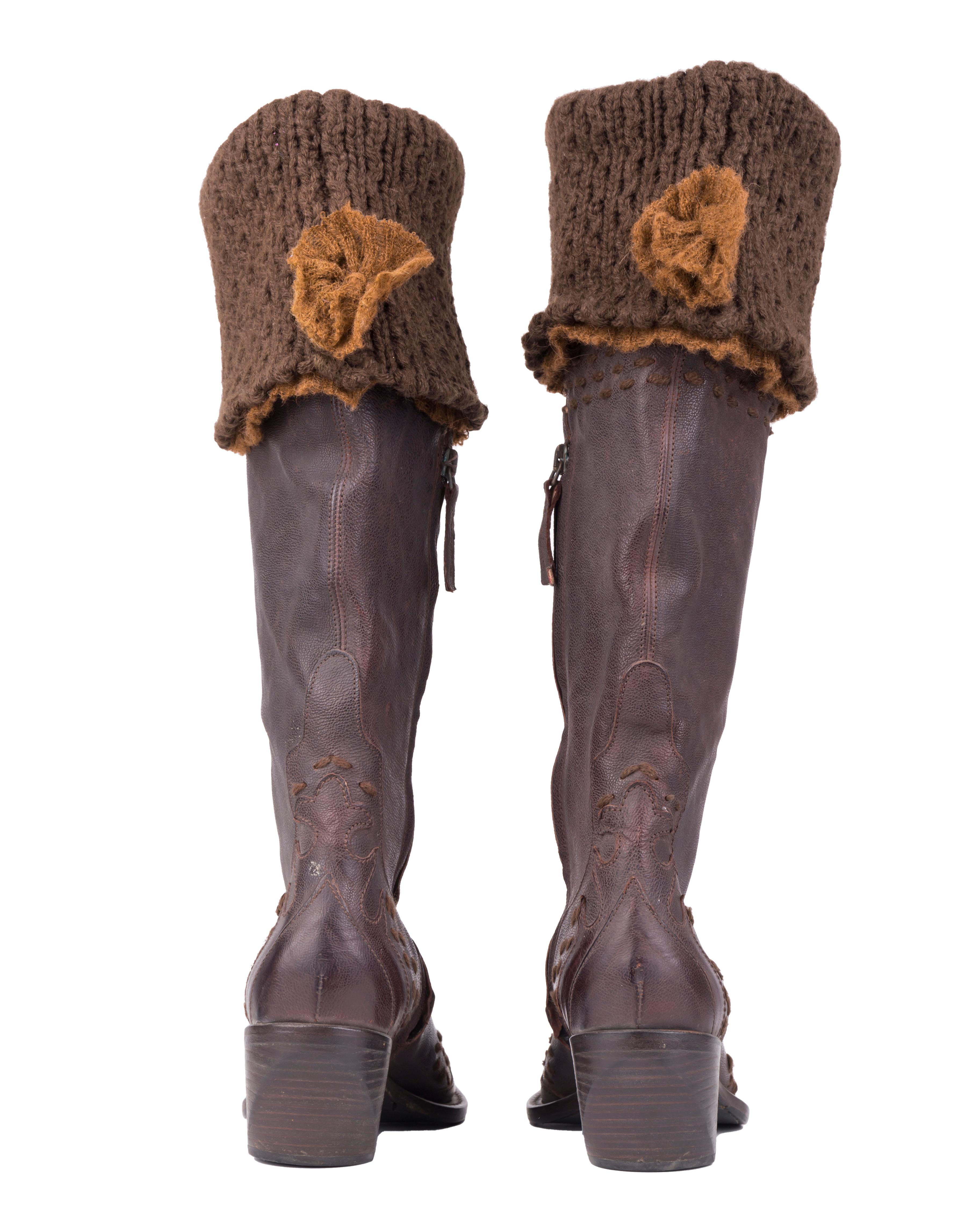 Gray Ermanno Scervino F/W 2006 brown wool trim cowboy boots For Sale