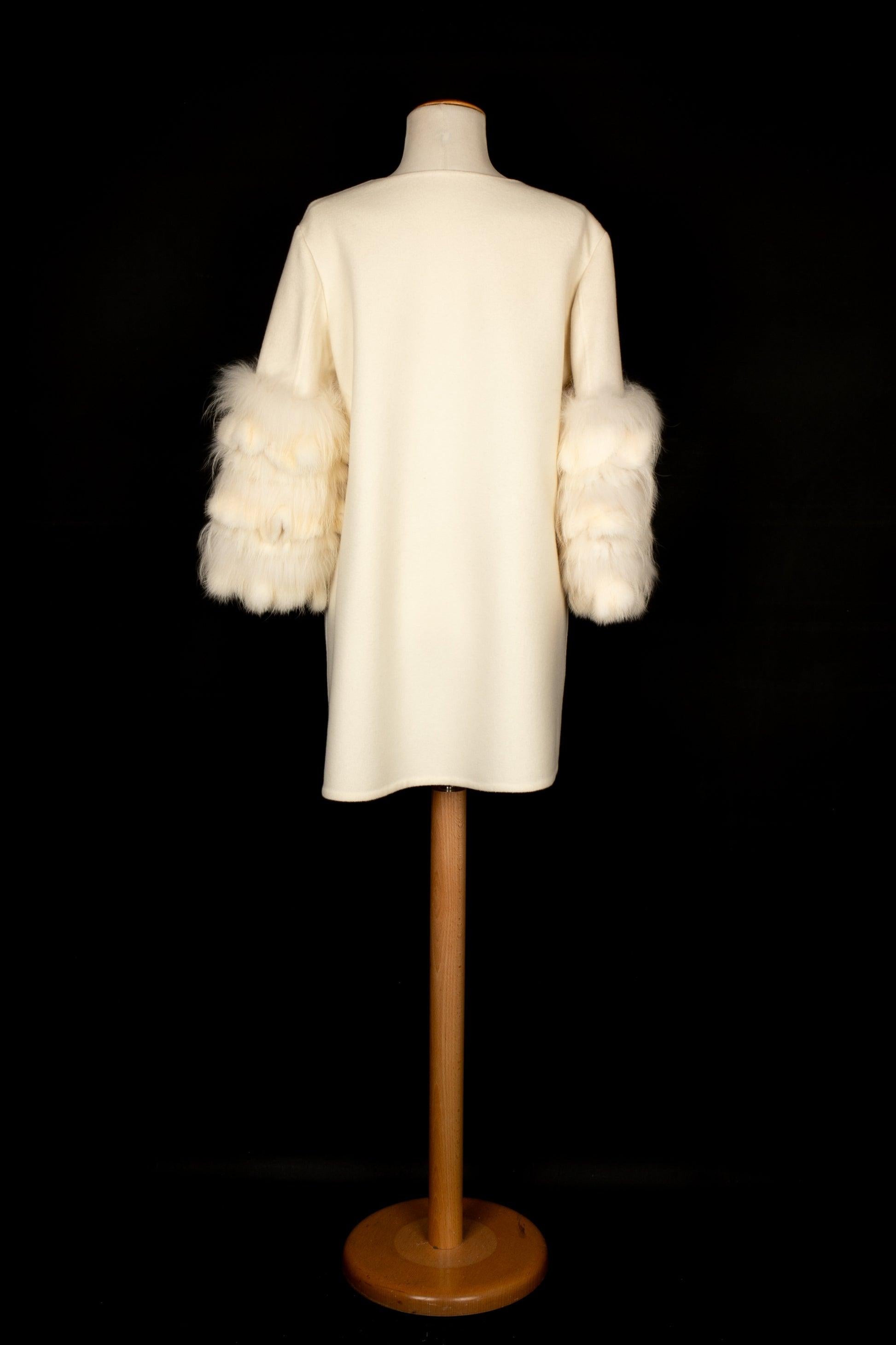 Beige Ermanno Scervino Fur and Woolen Coat For Sale