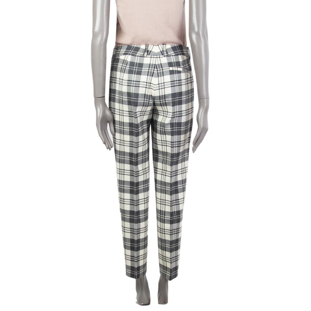 ERMANNO SCERVINO grey & cream wool PLAID CIGARETTE Pants 40 S In Excellent Condition For Sale In Zürich, CH