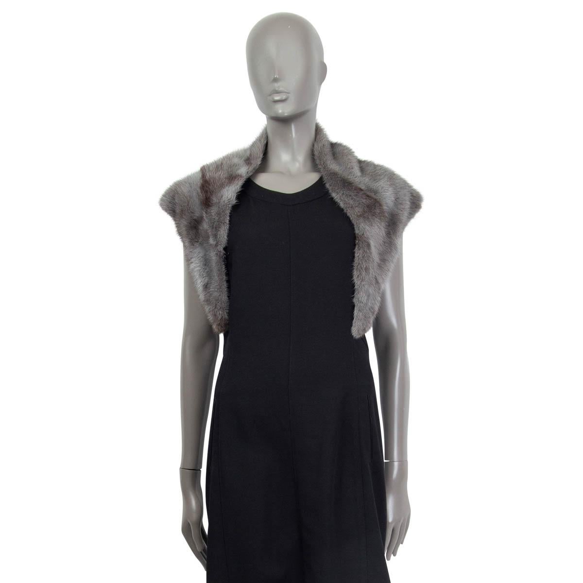 Black ERMANNO SCERVINO grey MINK FUR STOLE Shawl Scarf