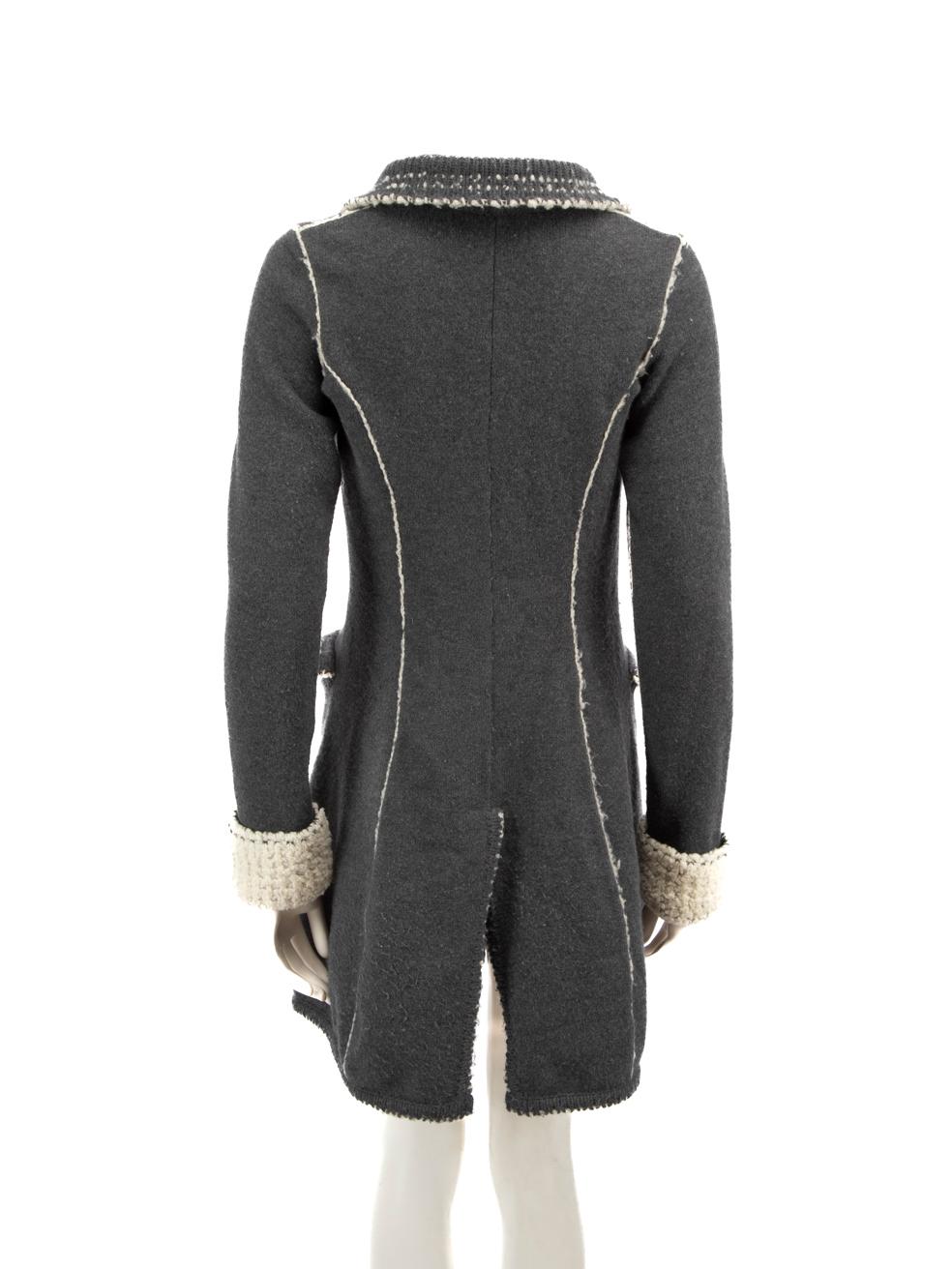 Black Ermanno Scervino Grey Wool Crochet Detail Coat Size S