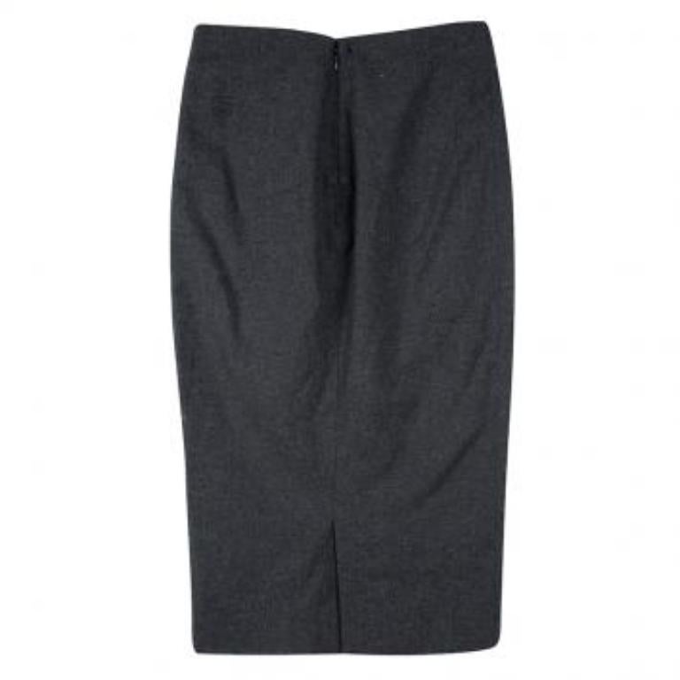 Noir Ermanno Scervino Grey Wool Midi Pencil Skirt M en vente