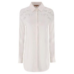 Ermanno Scervino Guipure Lace Embellished Longline Cotton Shirt