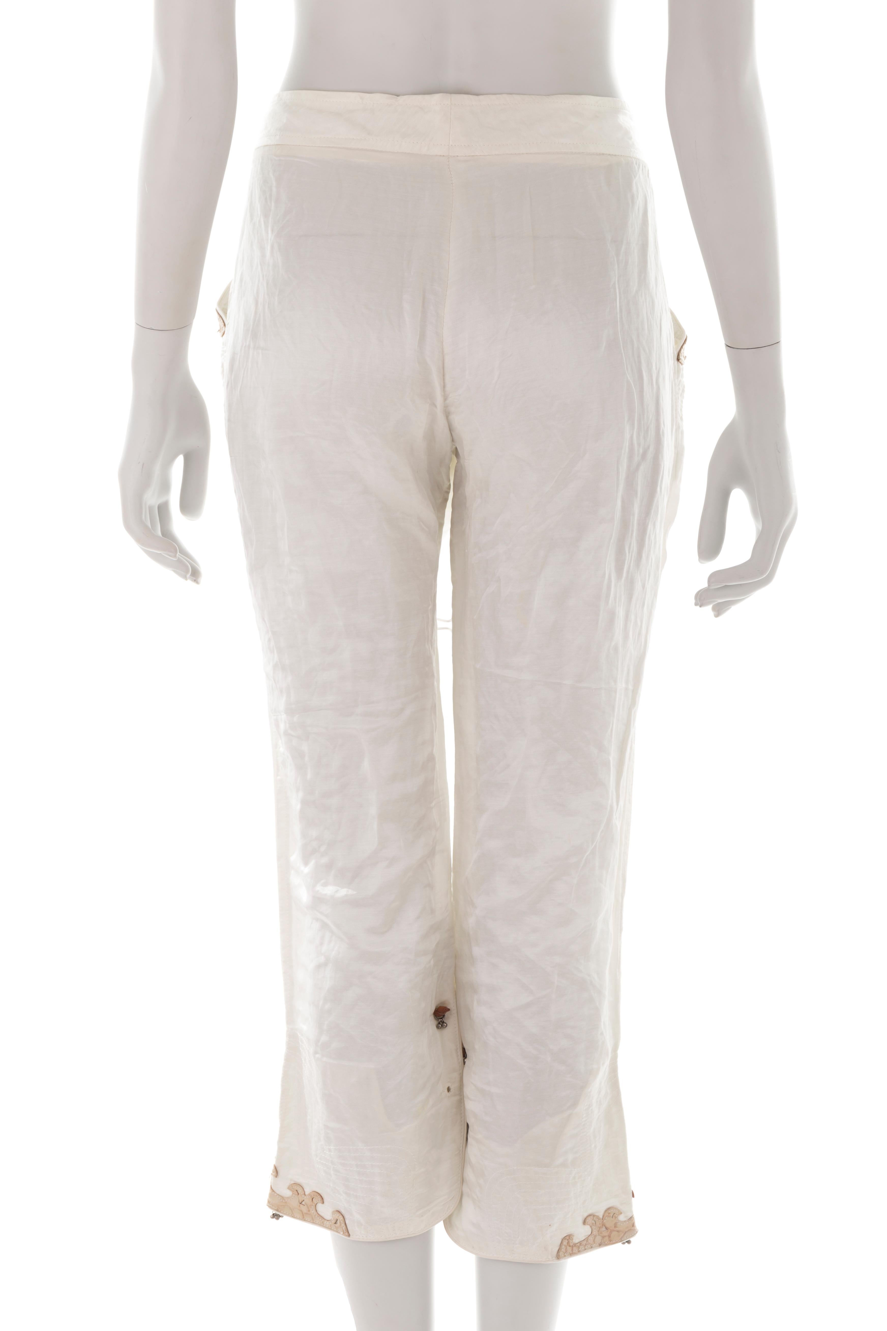 Ermanno Scervino S/S 2005 ivory silk capri pants In Excellent Condition For Sale In Rome, IT