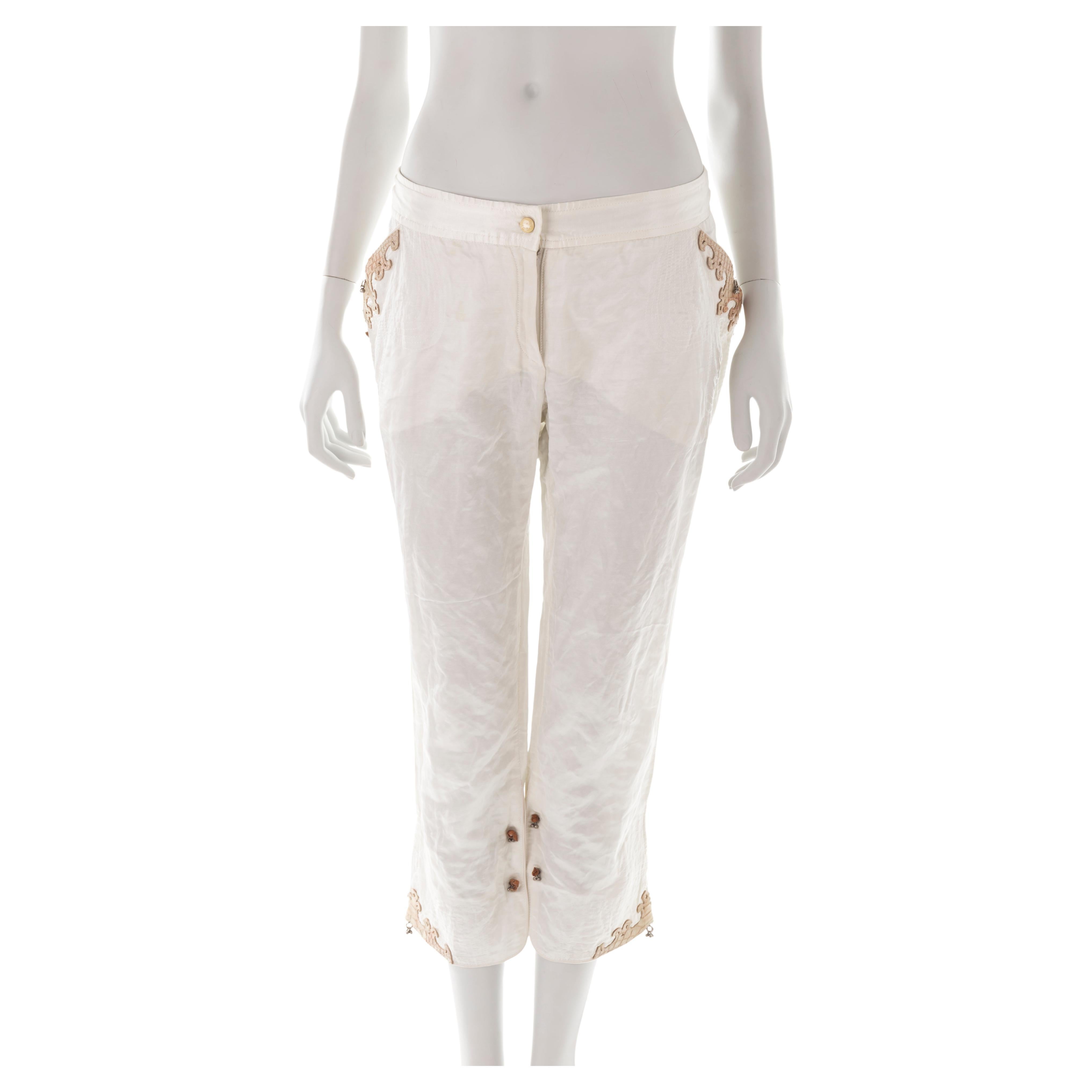 Ermanno Scervino ivory silk capri trousers For Sale at 1stDibs