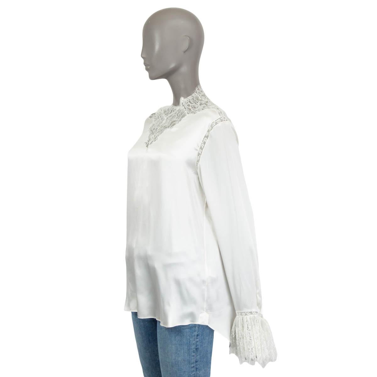 Gray ERMANNO SCERVINO ivory silk LACE DETAIL SATIN Blouse Shirt 46 XL For Sale