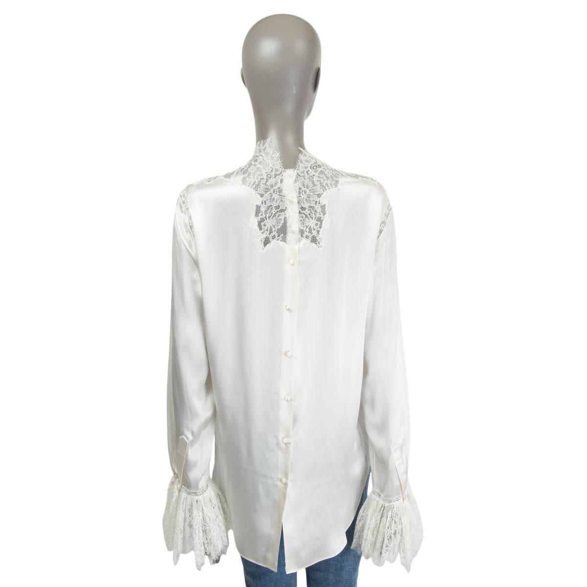 ERMANNO SCERVINO ivory silk LACE DETAIL SATIN Blouse Shirt 46 XL In Excellent Condition For Sale In Zürich, CH