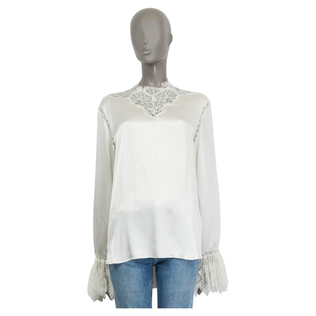 ERMANNO SCERVINO ivory silk LACE DETAIL SATIN Blouse Shirt 46 XL For Sale