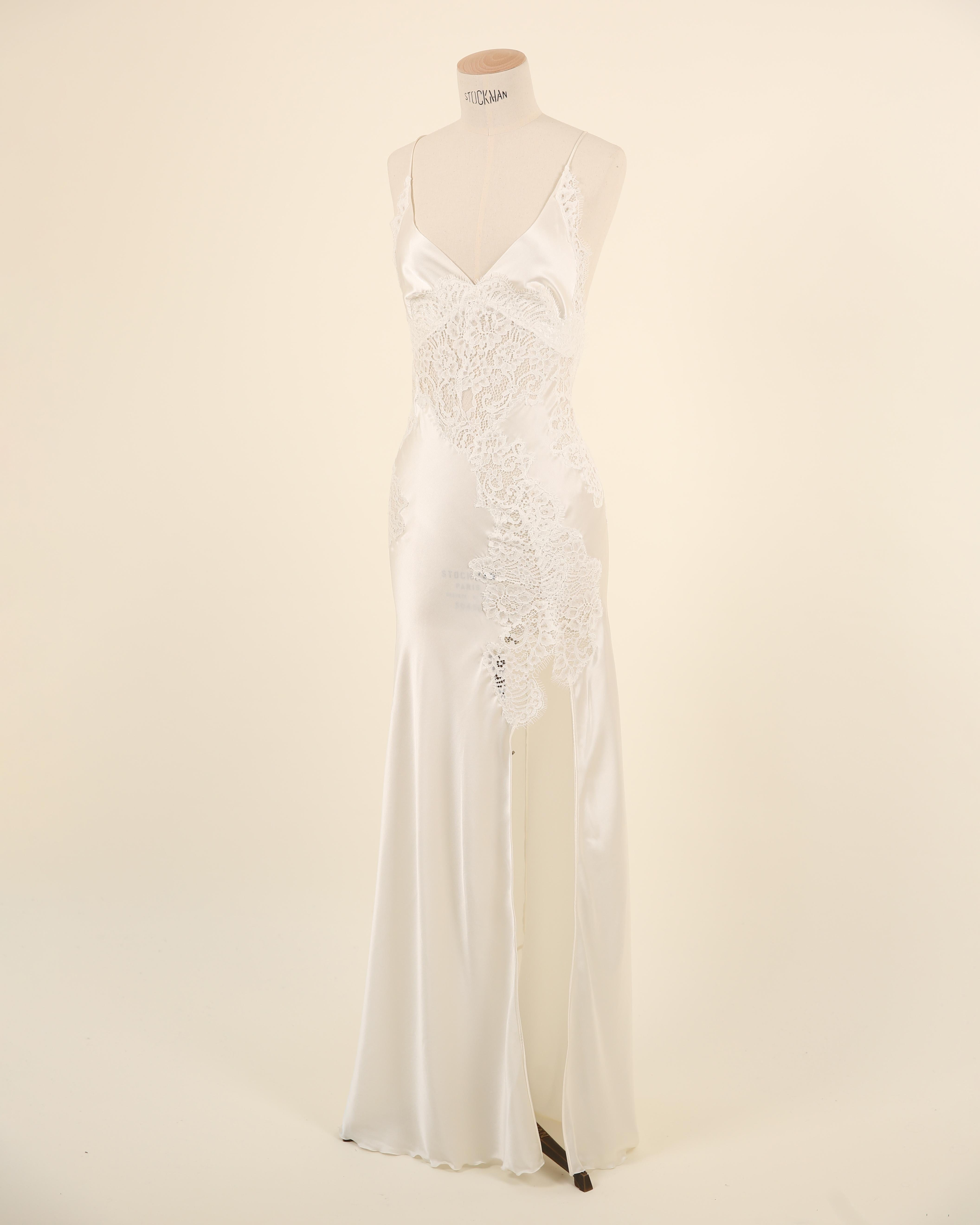 Ermanno Scervino ivory white silk lace plunging slit night gown backless dress 1