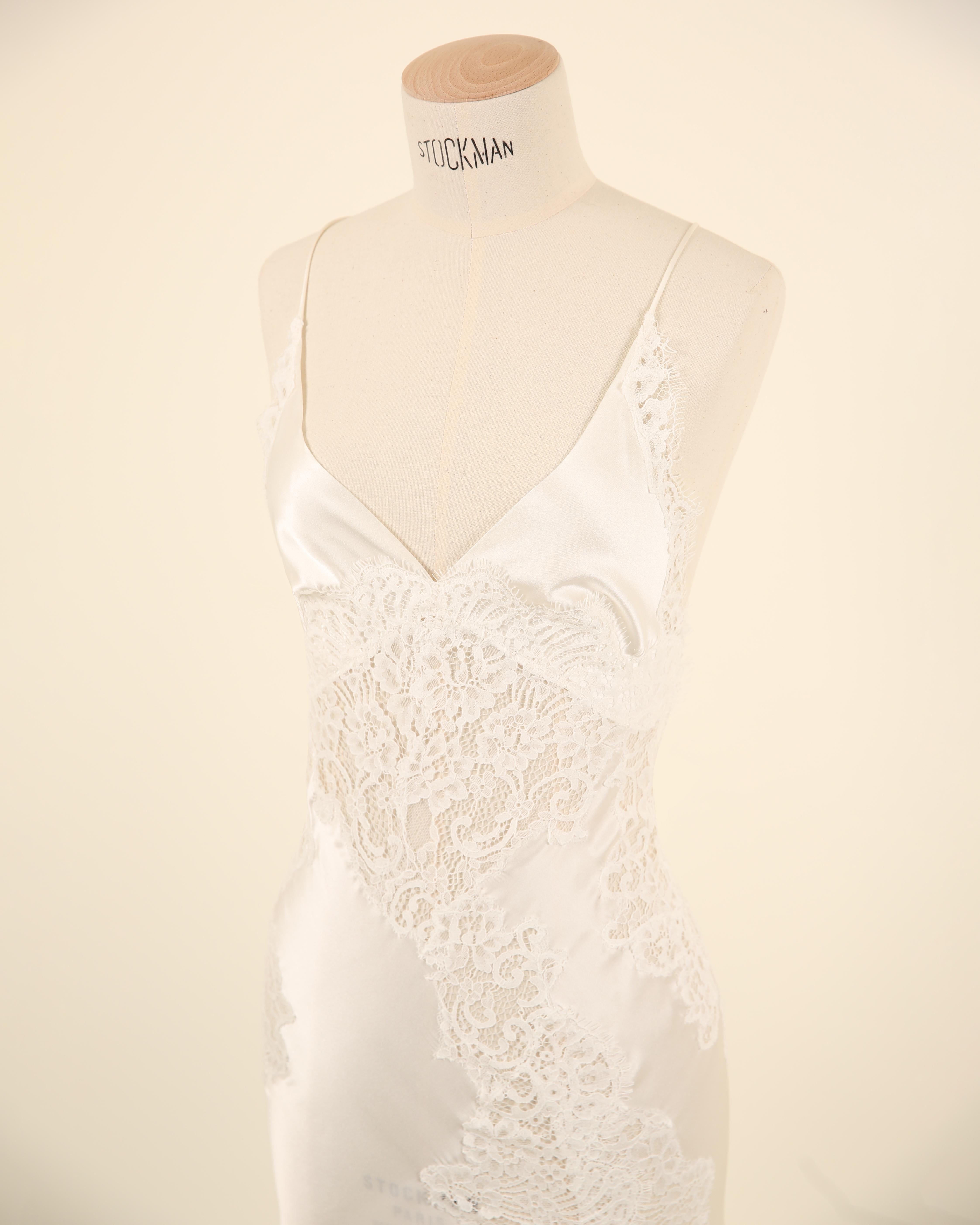 Ermanno Scervino ivory white silk lace plunging slit night gown backless dress 2