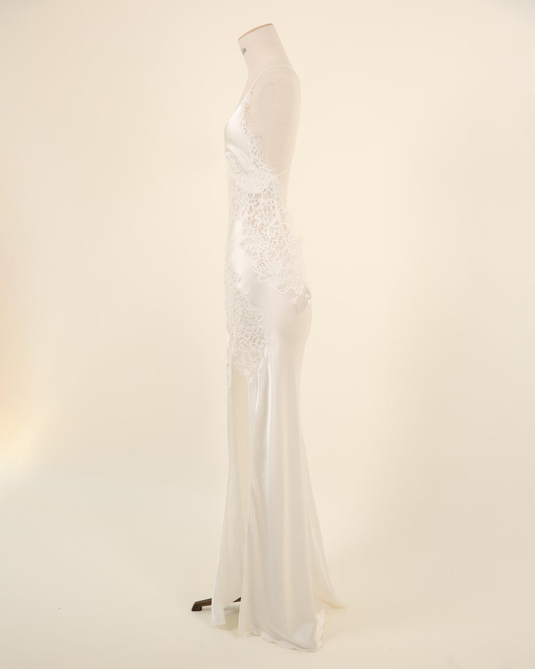 Ermanno Scervino ivory white silk lace plunging slit night gown backless  dress at 1stDibs