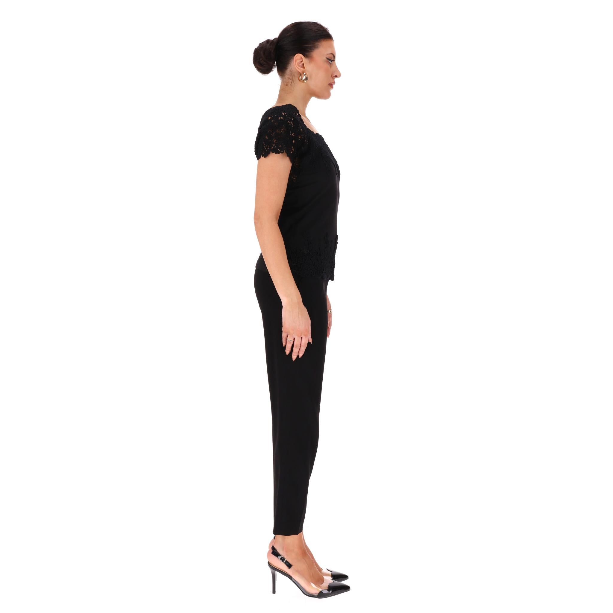 Black Ermanno Scervino Lace Embellished Cotton Top